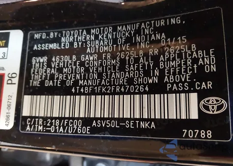 2015 Toyota Camry Le from USA, damaged, VIN 4T4BF1FK2FR470264